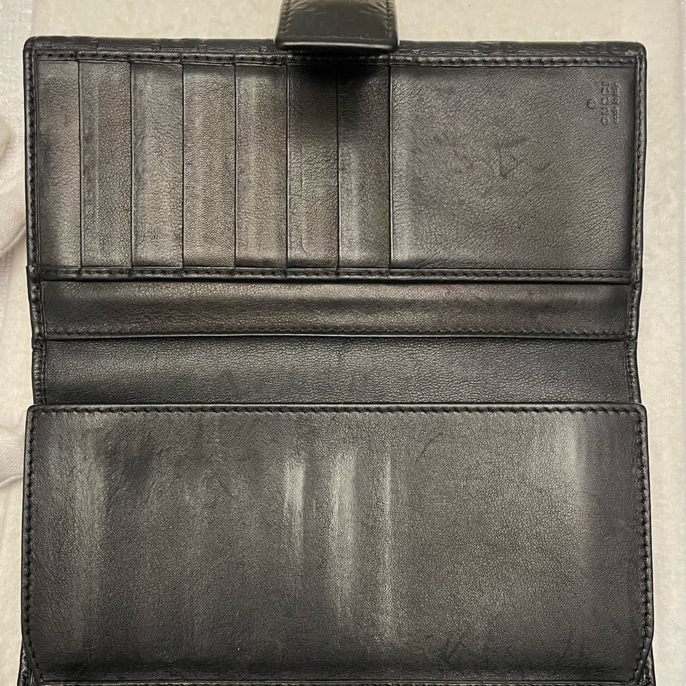 Gucci Authentic Vintage Black Mono Leather Long Wallet with Unbranded Gold Chain - Picture 8 of 17